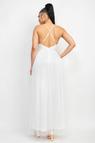 Women's Dresses Pleated Mesh Slit Maxi Dress - White