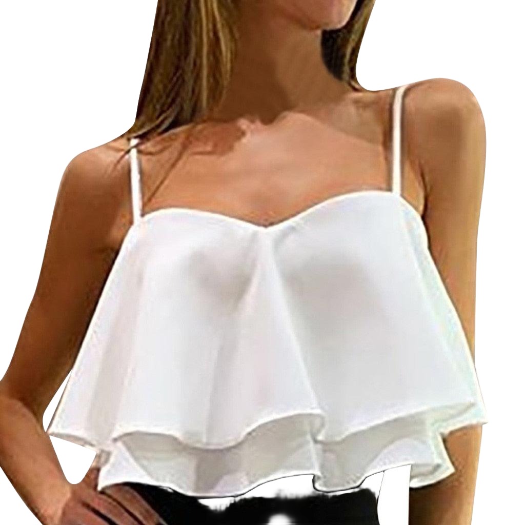 Women's Shirts - Tank Tops Pleated Ruffle Crop Tanks For Women Trendy Double Layer...