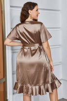 Women's Dresses Plus Size Belted Ruffled Surplice Dress