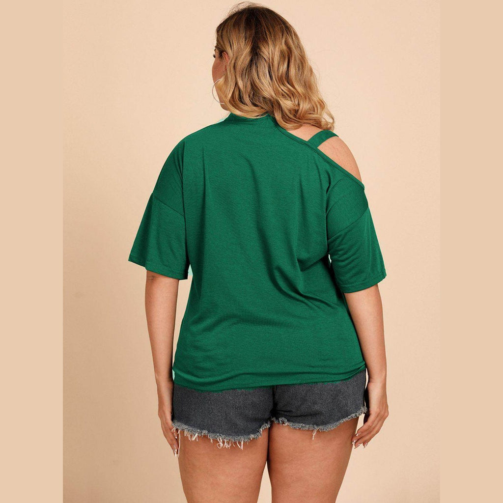 Trendsi plus size cold shoulder tee in green with relaxed fit and short sleeves for casual wear