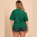 Trendsi plus size cold shoulder tee in green with relaxed fit and short sleeves for casual wear
