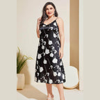 Trendsi plus size floral lace nightgown in black with white floral design and adjustable straps