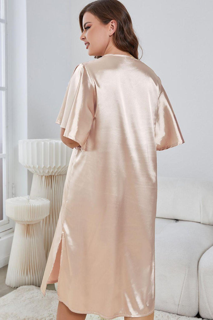 Women's Sleepwear/Loungewear Plus Size Flutter Sleeve V-Neck Side Slit Night Gown