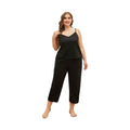 Trendsi plus size lace pajama set in black with a sleeveless top and cropped pants for comfortable lounging