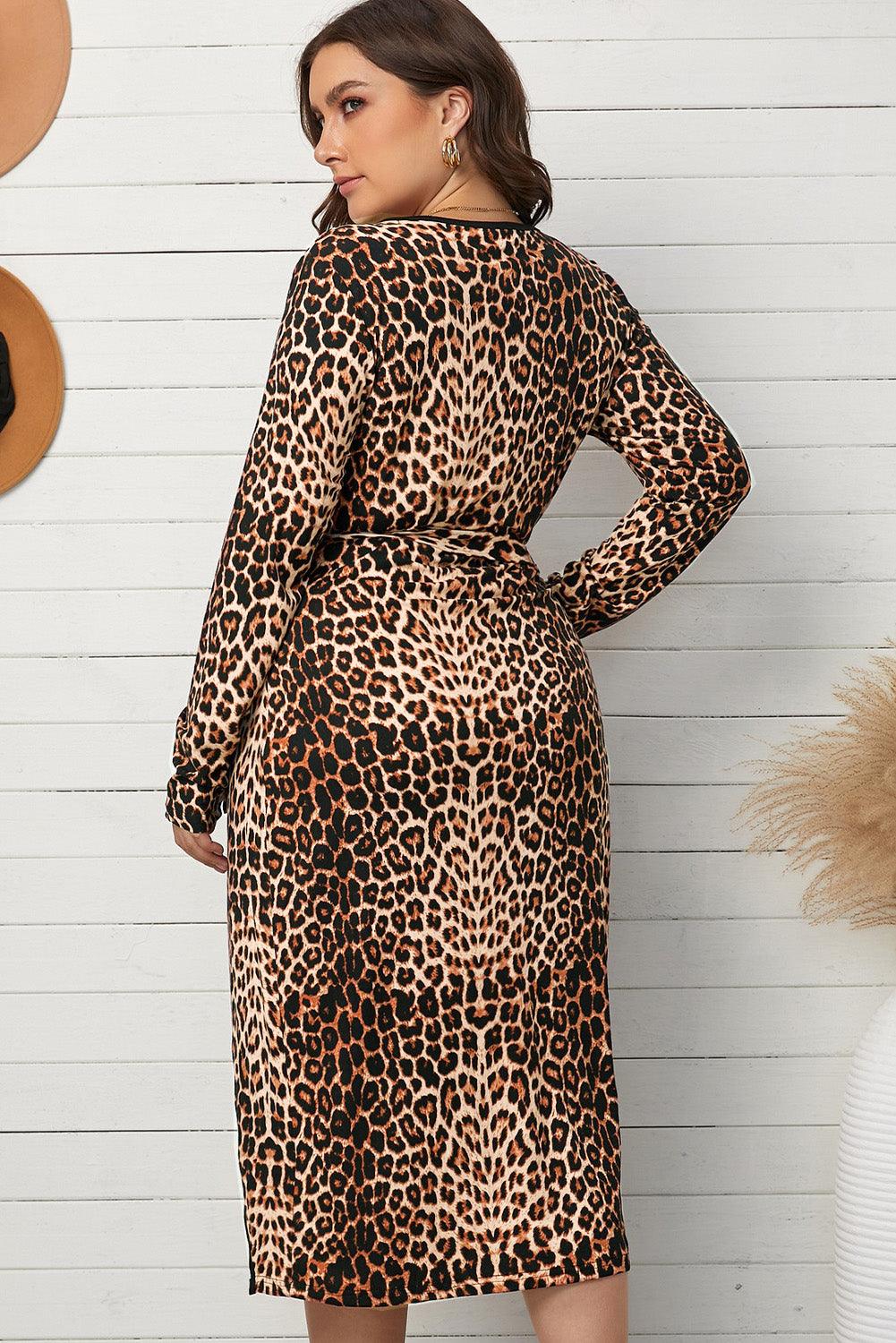Women's Dresses Plus Size Leopard Belted Surplice Wrap Dress
