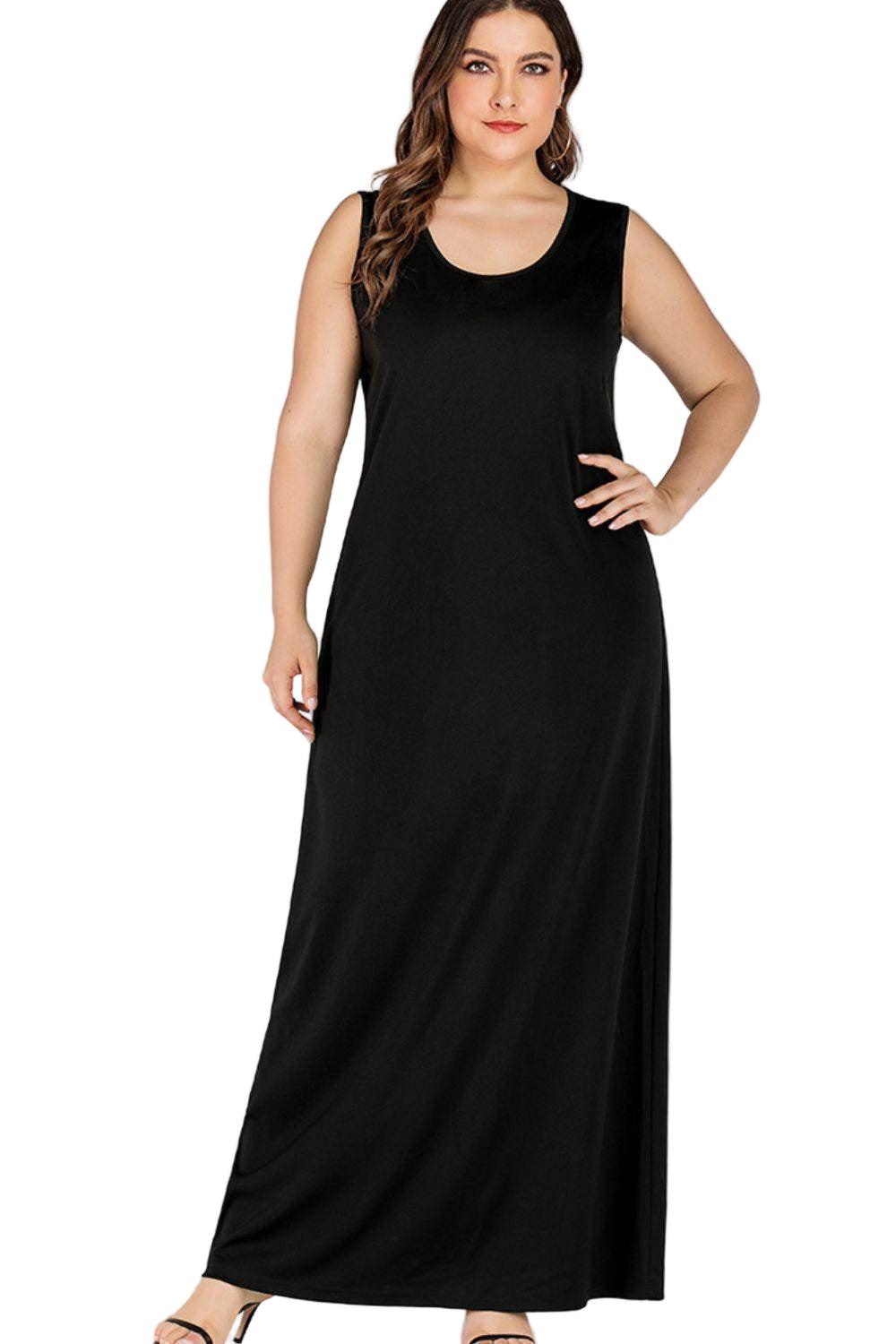 Trendsi plus size maxi tank dress in black, perfect for casual and comfortable summer outings