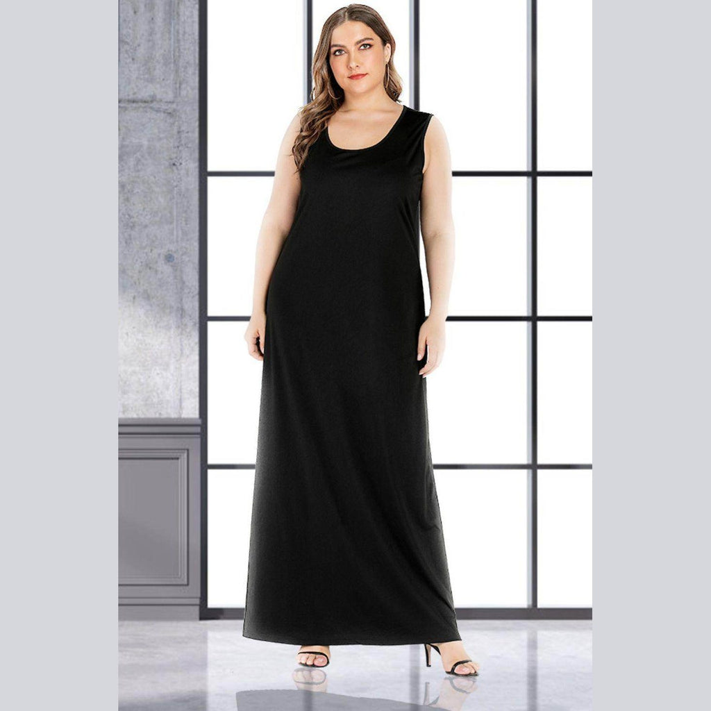 Trendsi plus size maxi tank dress in black for a stylish and comfortable look