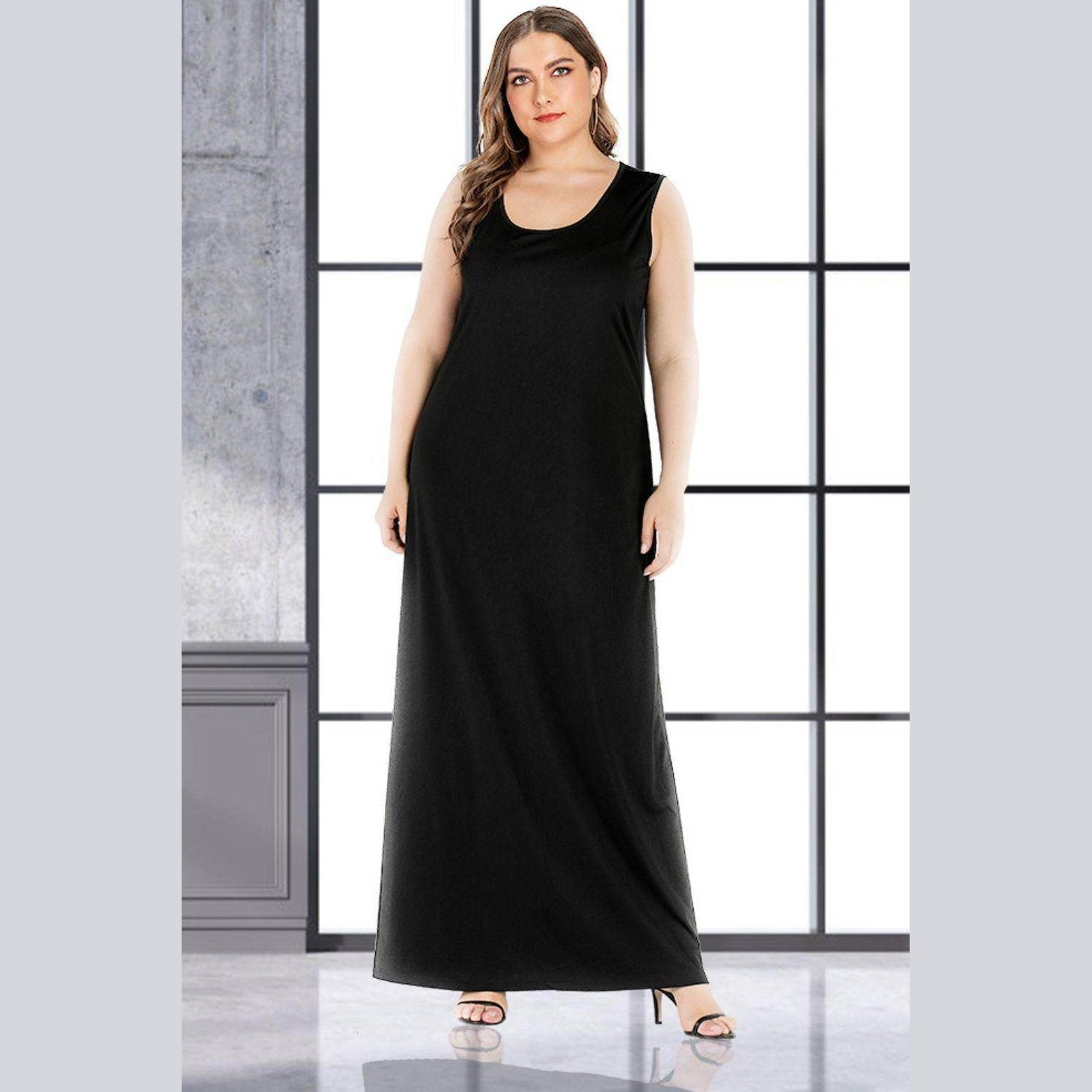 Trendsi plus size maxi tank dress in black for a stylish and comfortable look