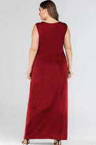 Back view of a plus size maxi tank dress in burgundy, perfect for casual outings or beach days