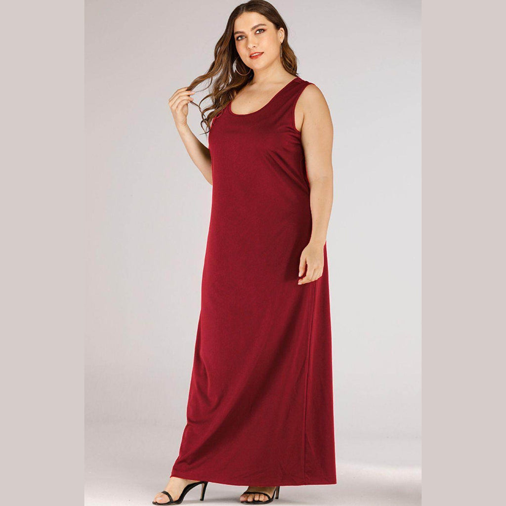 Elegant plus size maxi tank dress in burgundy for comfortable summer wear