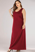 Elegant plus size maxi tank dress in burgundy for comfortable summer wear