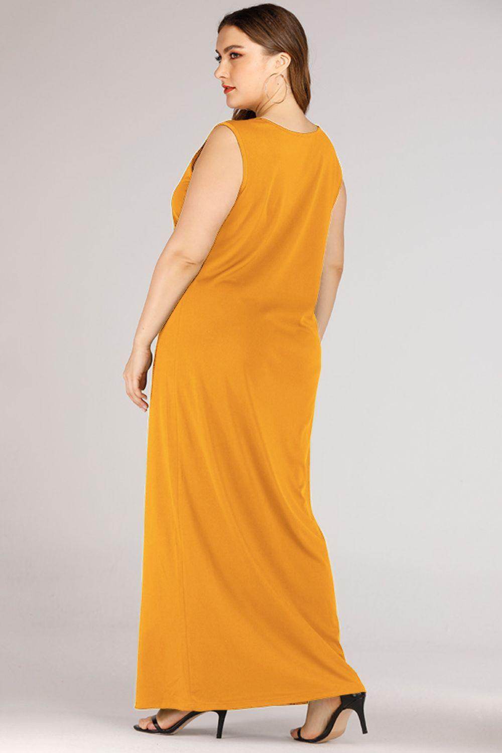 Trendsi plus size maxi tank dress in vibrant yellow featuring a relaxed fit and sleeveless design