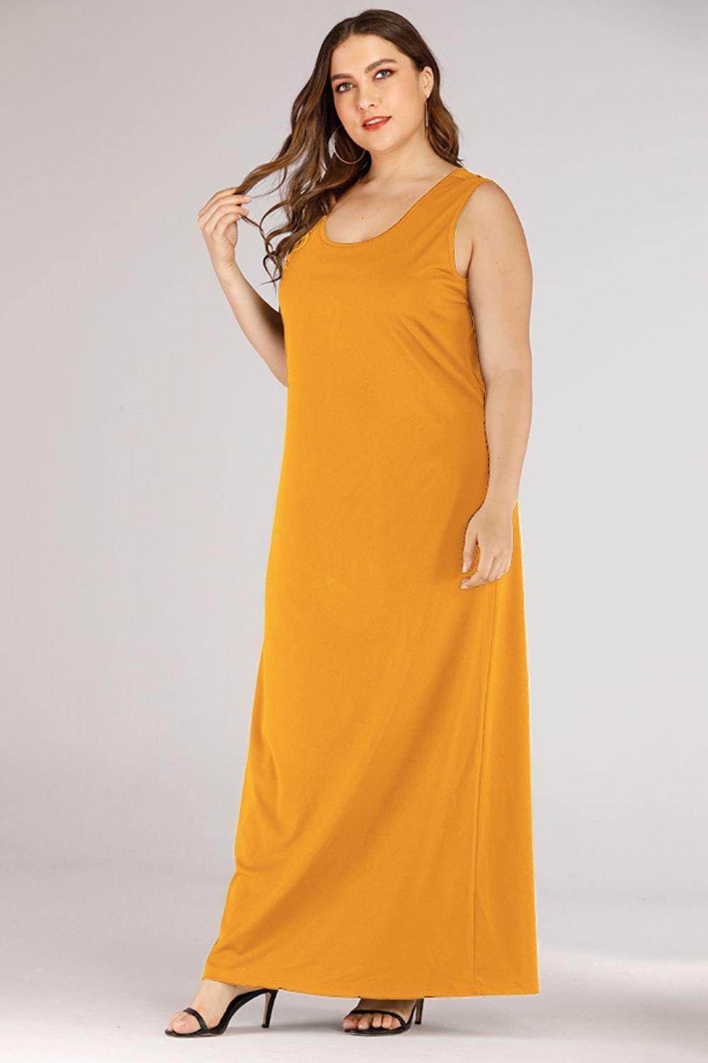 Trendsi plus size maxi tank dress in mustard yellow with a flowing silhouette for stylish comfort