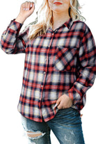Women's Shirts - Plus Plus Size Plaid Collared Neck Shirt