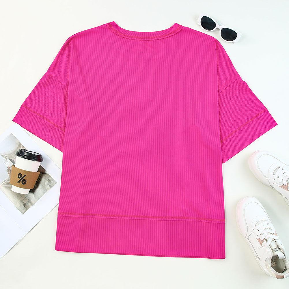 Women's Shirts Plus Size Round Neck Dropped Shoulder Tee