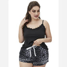 Trendsi plus size scoop neck pajamas set featuring a lace-trimmed top and leopard print shorts
