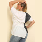 Trendsi plus size striped t-shirt with a stylish two-tone design and relaxed fit for comfortable wear