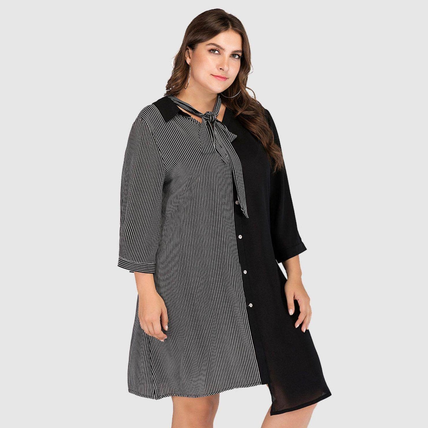 Trendsi plus size vacation dress with striped pattern and tie detail for stylish summer outings
