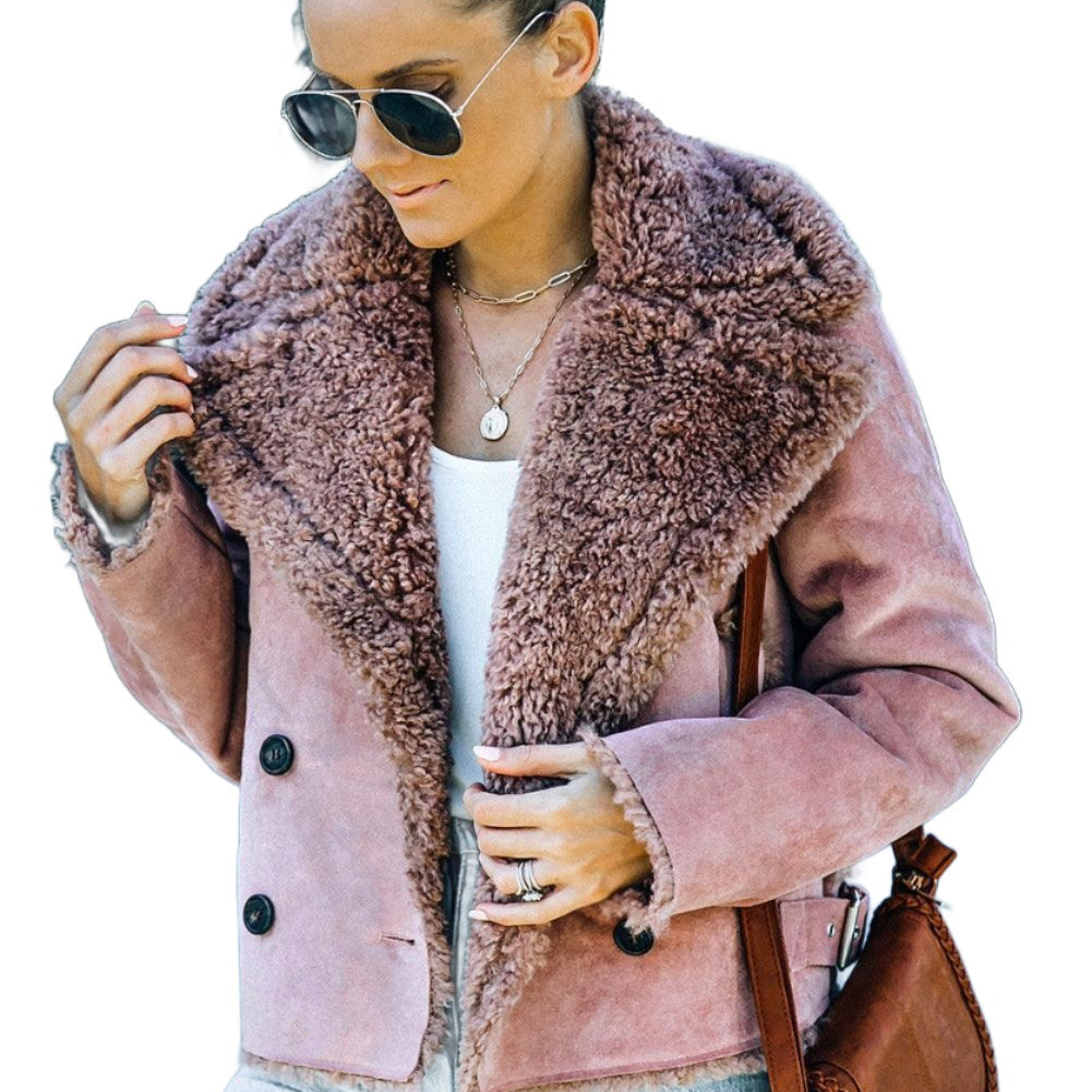 Women's Coats & Jackets Plush Lining Suede Double-Breasted Jacket