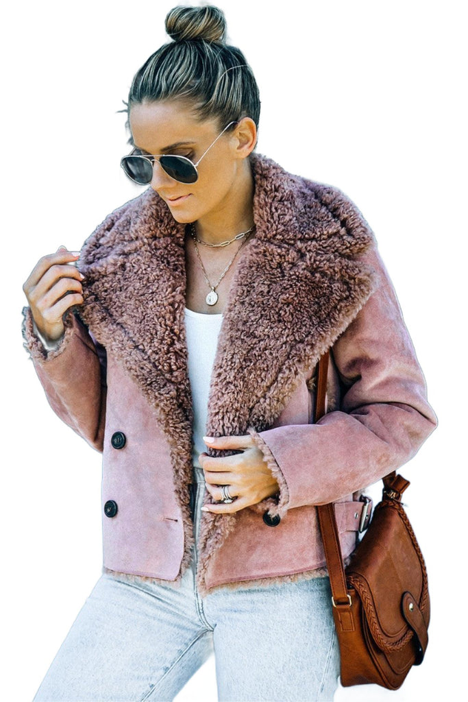 Women's Coats & Jackets Plush Lining Suede Double-Breasted Jacket