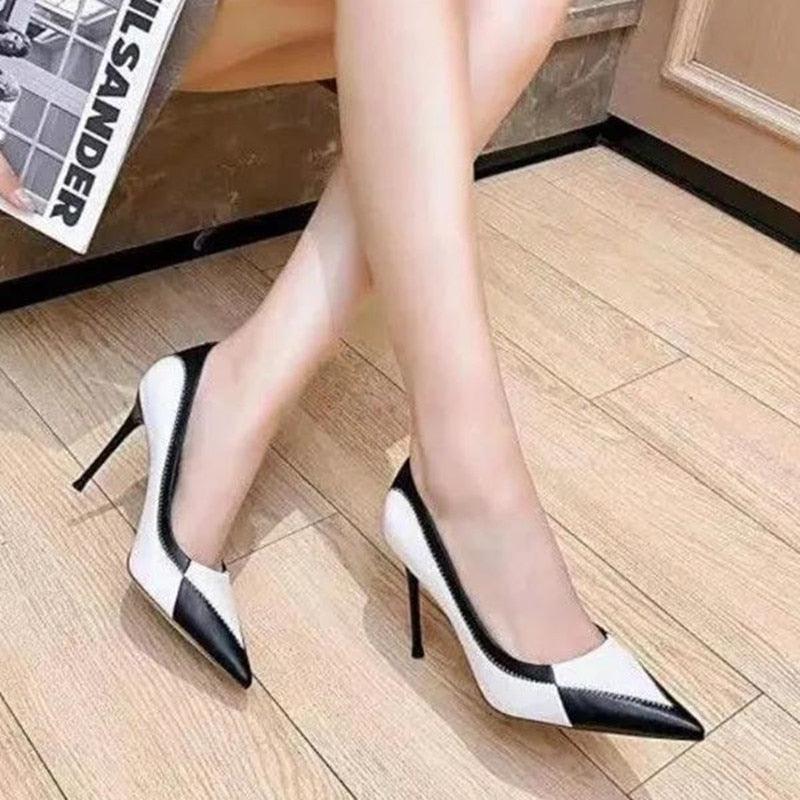 Women's Shoes - Heels Pointed Toe High Heel Pumps Houndstooth And Color Block...