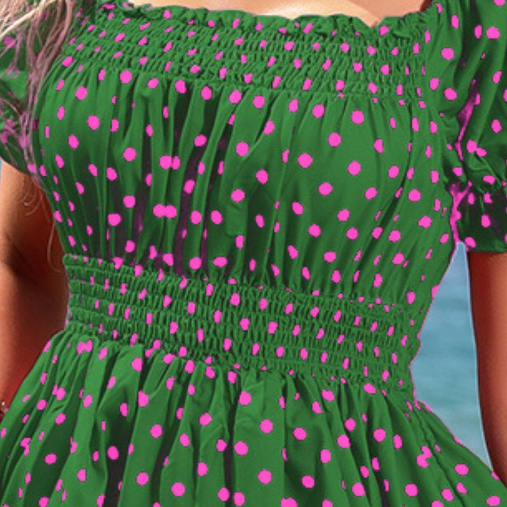 Women's Dresses Polka Dot Square Neck Smocked Waist Dress