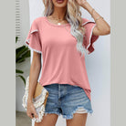 Trendsi Women's pom-pom flutter sleeve tee in pink, perfect for casual summer outings
