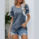 Trendsi Women's pom-pom flutter sleeve tee in grey, perfect for casual summer outings