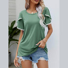 Trendsi Women's pom-pom flutter sleeve tee in green with decorative sleeves and relaxed fit