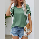Trendsi pom-pom flutter sleeve tee in green, perfect for casual summer outfits