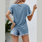 Trendsi Women's Pom-Pom Flutter Sleeve Tee in Blue for a Casual Summer Look