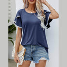 Trendsi Women's Pom-Pom Flutter Sleeve Tee in Navy with Stylish Design and Comfortable Fit