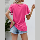 Trendsi Women's pom-pom flutter sleeve tee in pink with stylish back design and casual fit