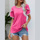 Trendsi Women's Pink Pom-Pom Flutter Sleeve Tee with Decorative Sleeves for Stylish Casual Wear