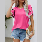Trendsi Women's Pink Pom-Pom Flutter Sleeve Tee for a Stylish Summer Look