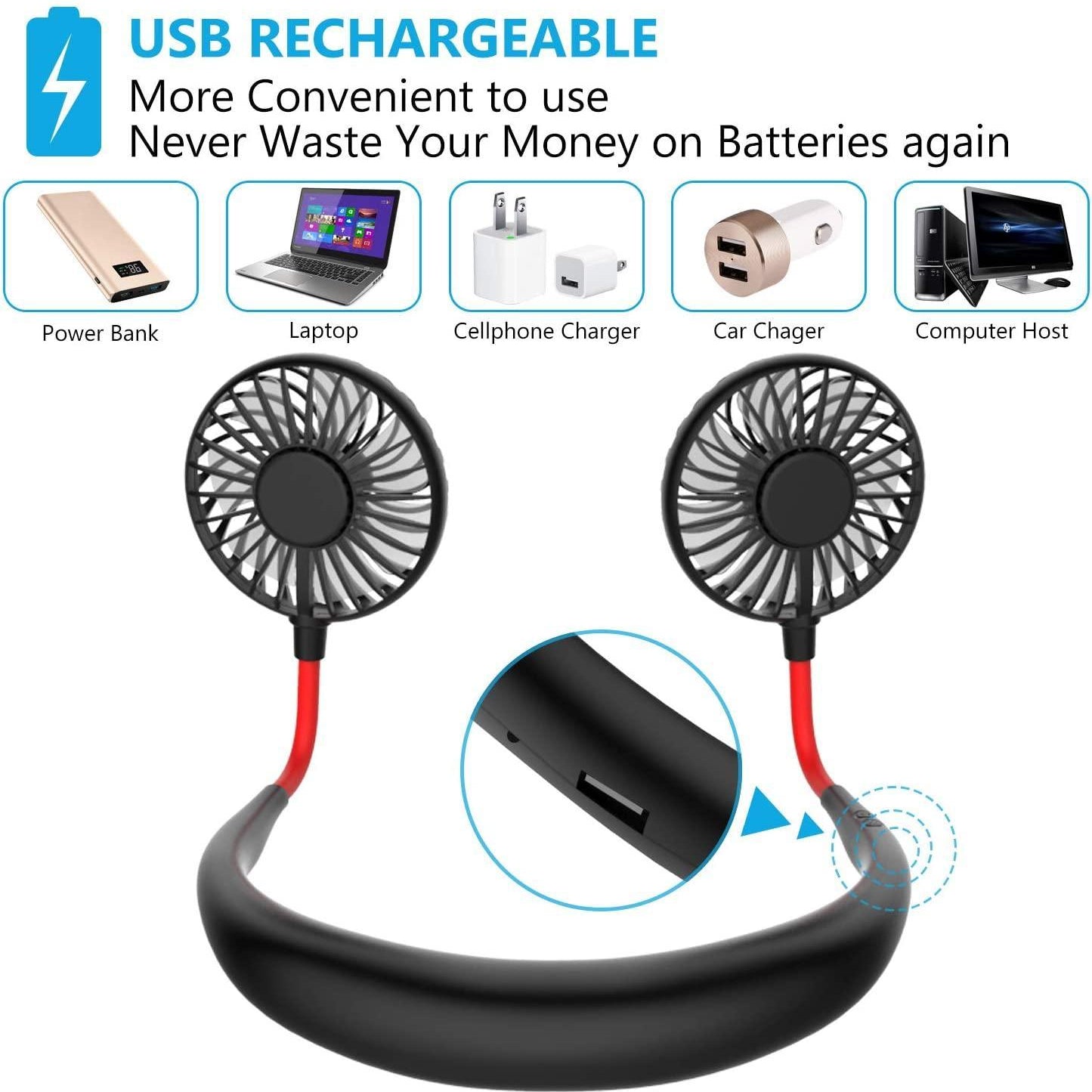 Gadgets Portable Neck Fan Hands Free Personal Fan Usb Rechargeable