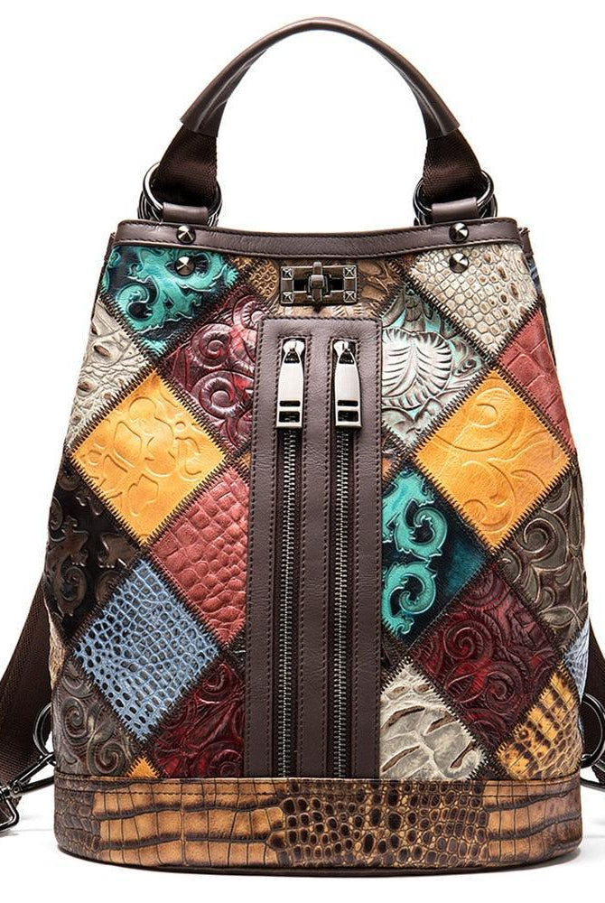 Luggage & Bags - Backpacks Premium Leather Travel Backpacks For Women Boho Patchwork Design