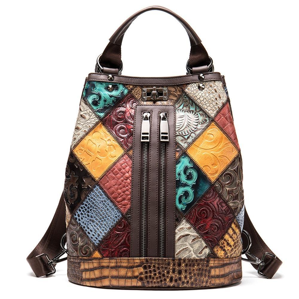 Luggage & Bags - Backpacks Premium Leather Travel Backpacks For Women Boho Patchwork Design