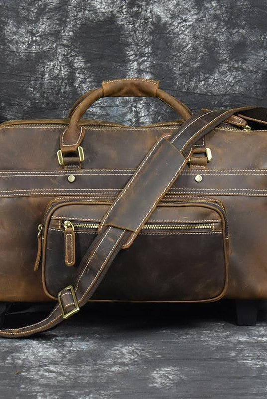 Luggage & Bags - Duffel Premium Leather Travel Duffel Bag With Wheels 2 Brown Shades