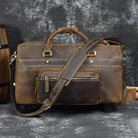 Premium leather wheeled duffel bag featuring a spacious design and durable wheels for easy travel