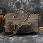Premium leather wheeled duffel bag featuring a spacious design and durable wheels for easy travel