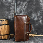 Premium leather wheeled duffel bag with a stylish design and durable construction for travel enthusiasts
