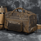 Premium leather wheeled duffel bag with sturdy handles and pockets for easy travel