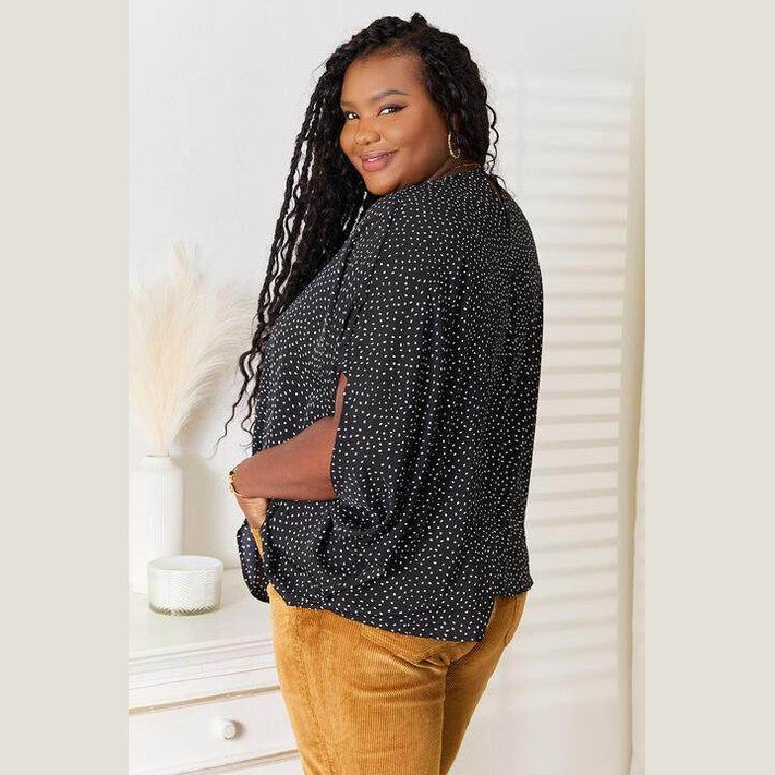 Trendsi Women's Printed Round Neck Top in Black with Polka Dots for a Stylish Everyday Look