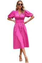 Women's Dresses Puff Sleeve Smocked Waist Midi Dress