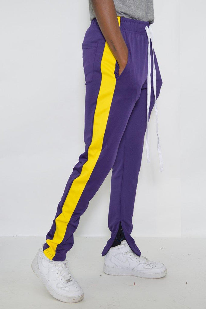 Men's Pants - Joggers Purple And Yellow Stripe Classic Slim Fit Track Pants