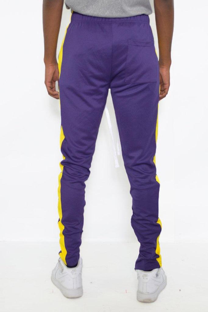 Men's Pants - Joggers Purple And Yellow Stripe Classic Slim Fit Track Pants