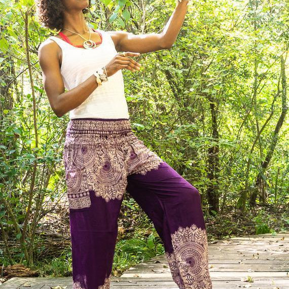 Women's Pants Purple Floral Womens Boho Pants Hippie Pants Yoga
