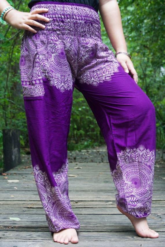 New Women Pants Bohemian Loose-fitting Rayon Cotton Elephant Flower Beach  Trousers Harem Loose Yoga Travel Pajama Lounge Pants