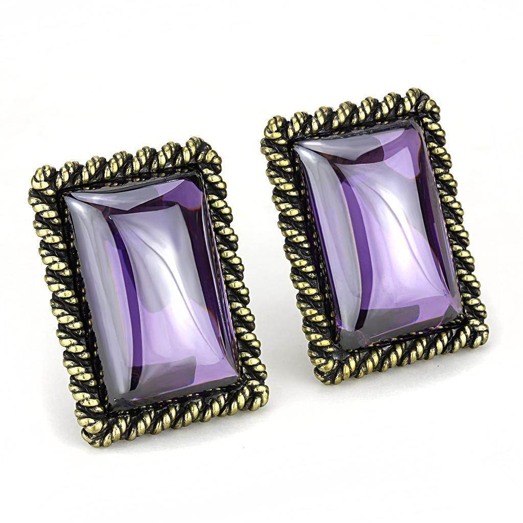 Purple gemstone statement earrings with a vintage gold rope frame for elegant looks